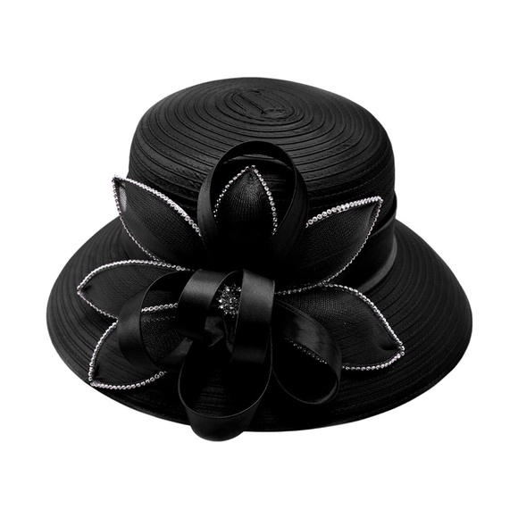 Rhinestone Rim Flower Bow Dressy Hat main image 7